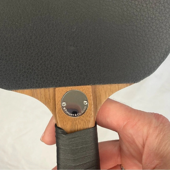 NEW TIFFANY & CO Table Tennis Racket/3 Balls Blue/Black Leather  American Walnut - Picture 12 of 16